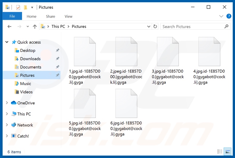 Ficheiros encriptados pelo ransomware Gyga (extensão .gyga)