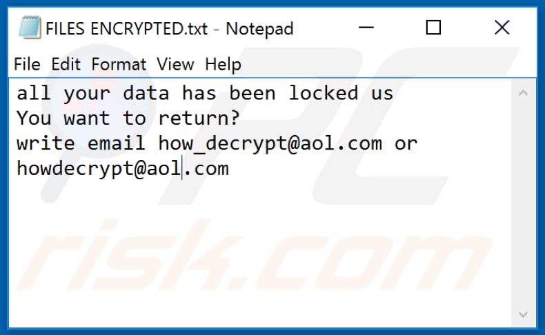 Ficheiro de texto do ransomware .HOW
