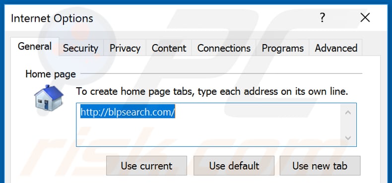 Removendo o blpsearch.com da página inicial do Internet Explorer