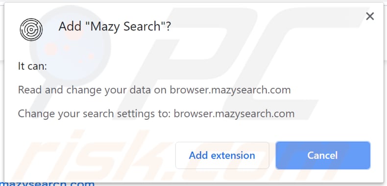 sequestrador de navegador de mazy search pede uma permissão para ser instalado