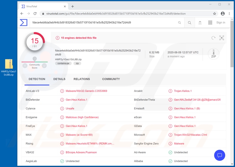 Detecções do malware Mekotio em VirusTotal