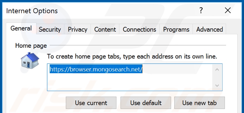 Removendo o browser.mongosearch.net da página inicial do Internet Explorer