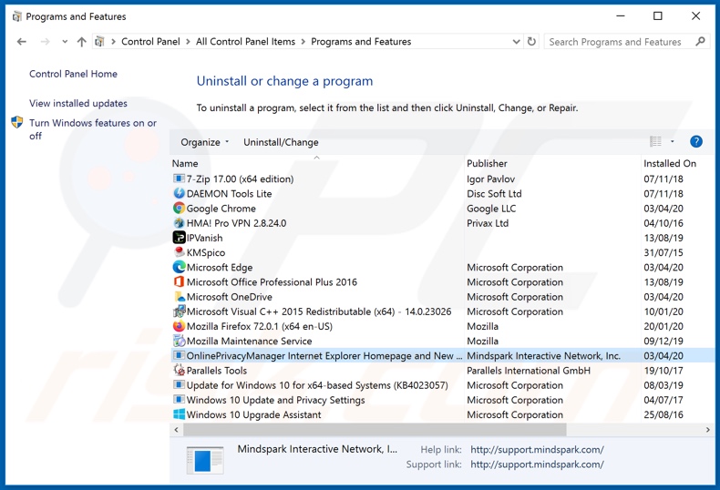 Desinstalador do sequestrador de navegador hp.myway.com via Painel de Controlo