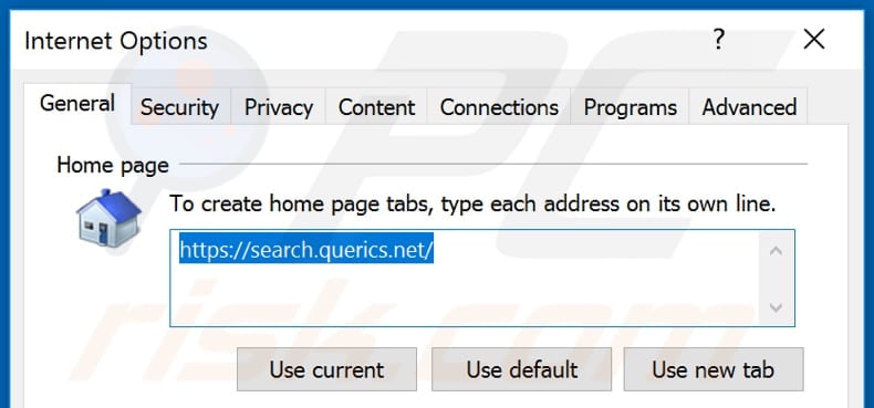 Removendo search.querics.net da página inicial do Internet Explorer