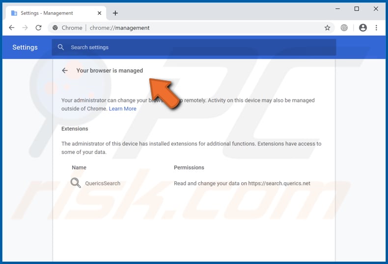 sequestrador de navegador quericssearch adicionado gerido pelo recurso da sua organização