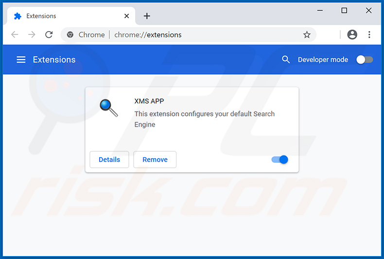 XMS APP - uma extensão de sequestro de navegador projetada para promover o mecanismo de pesquisa falso searchred01.xyz
