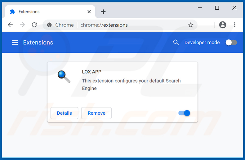 Extensão LOX APP Chrome a promover searchred01.xyz