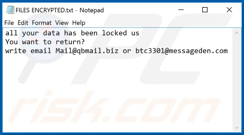 Ficheiro de texto de ransomware de Space (FILES ENCRYPTED.txt)