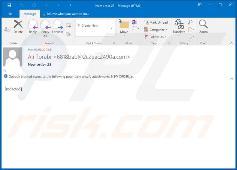 Email spam a distribuir o malware STRRAT