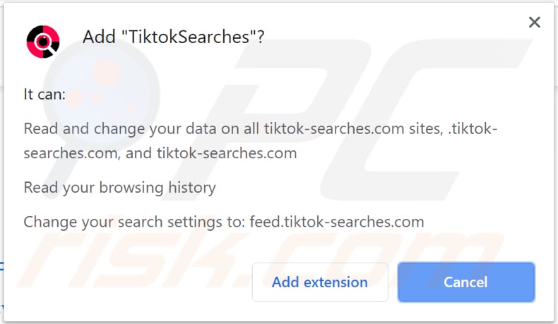 Sequestrador de navegador tiktoksearches pede permissão para ser instalado
