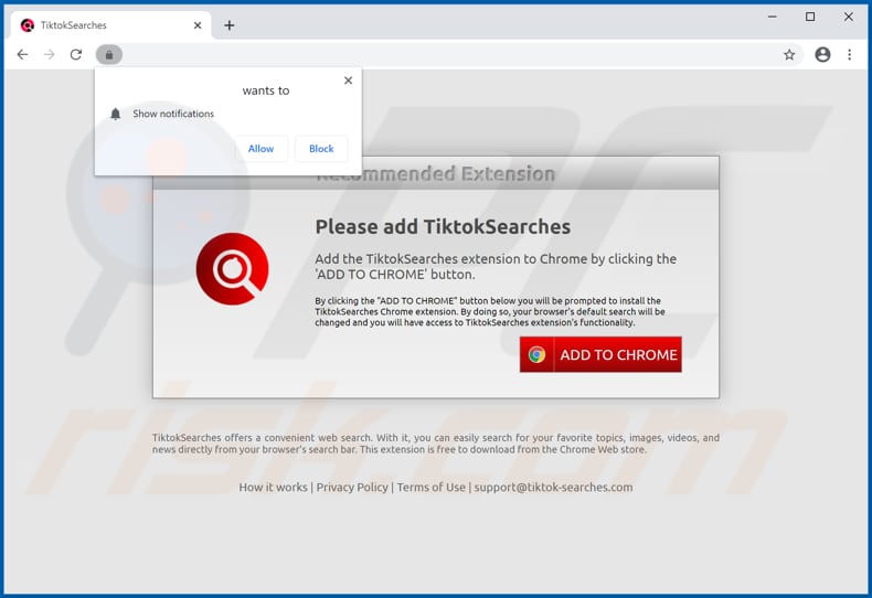 Site usado para promover o sequestrador de navegador TiktokSearches