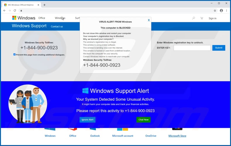 fraude VIRUS ALERT FROM Windows