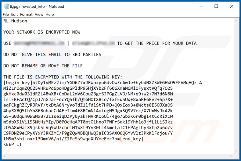 Nota de resgate da segunda variante do ransomware WastedLocker