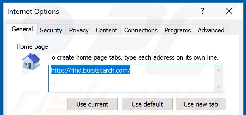 Removendo o burstsearch.com da página inicial do Internet Explorer