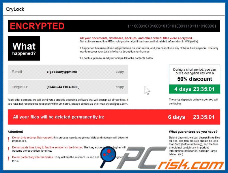 Nota de resgate de ransomware CryLock atualizada (2020-07-17)
