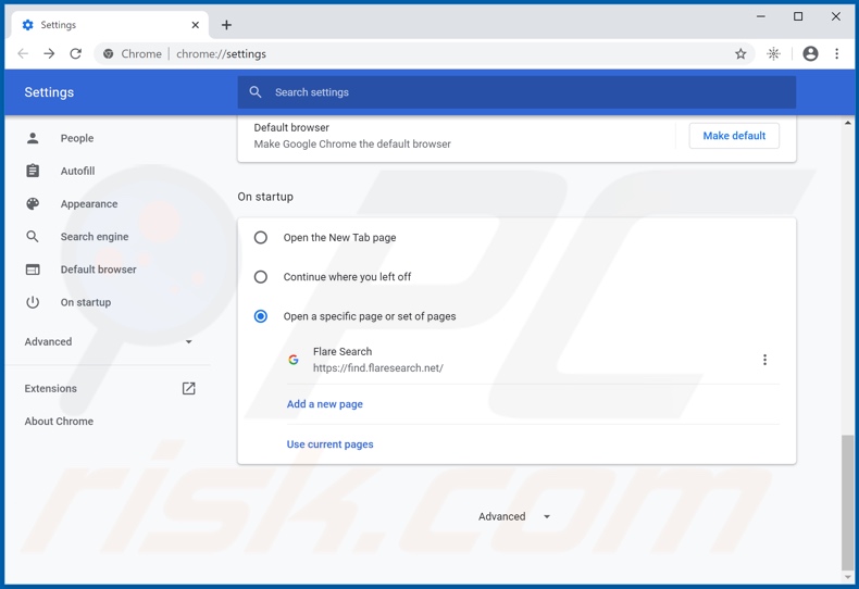 Removendo flaresearch.net da página inicial do Google Chrome
