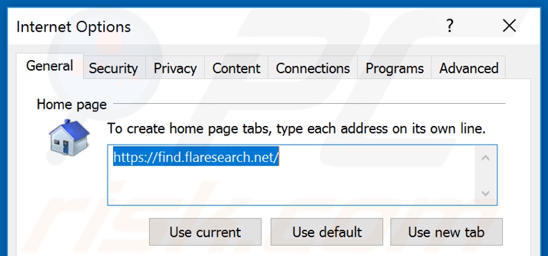 Removendo o flaresearch.net da página inicial do Internet Explorer