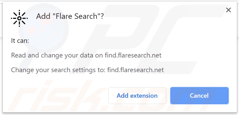 Sequestrador de navegador Flare Search a pedir permissões