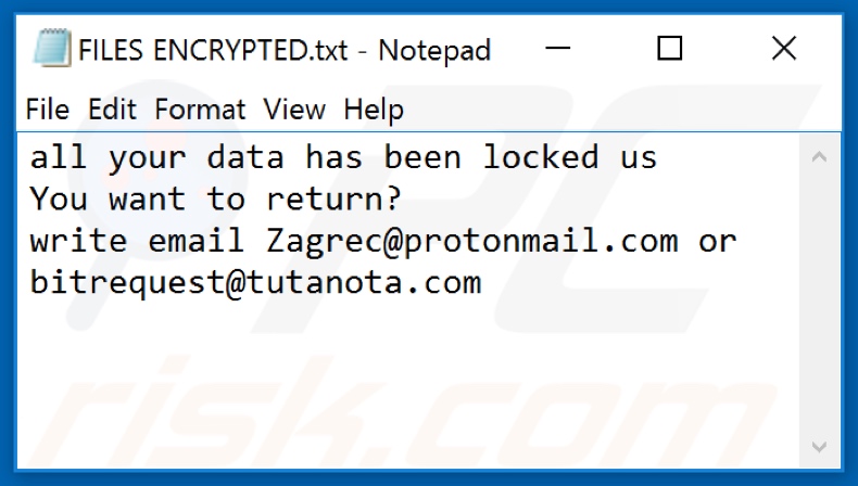 Ficheiro de texto de ransomware HAT (FILES ENCRYPTED.txt)