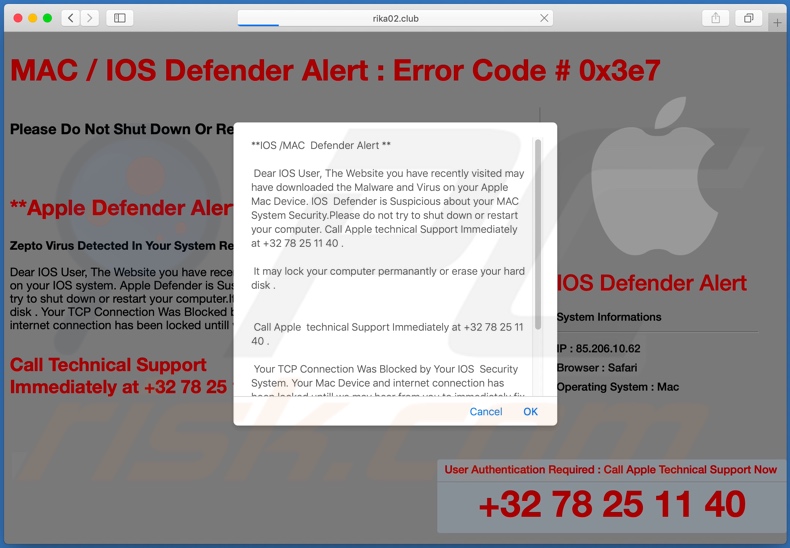 Fraude IOS /MAC Defender Alert