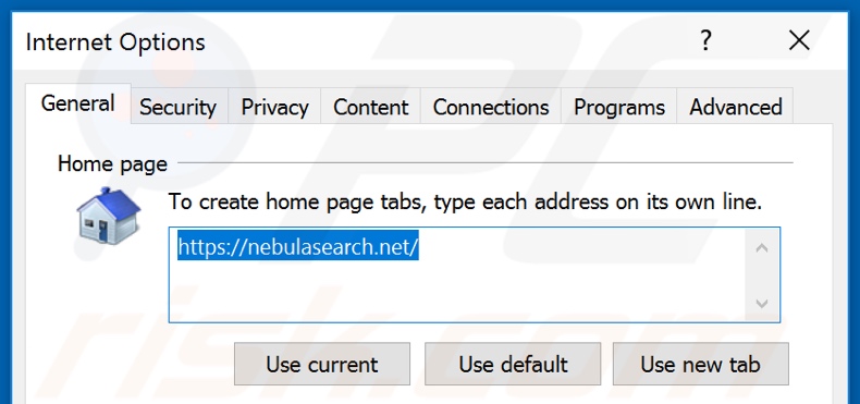 Removendo nebulasearch.net da página inicial do Internet Explorer