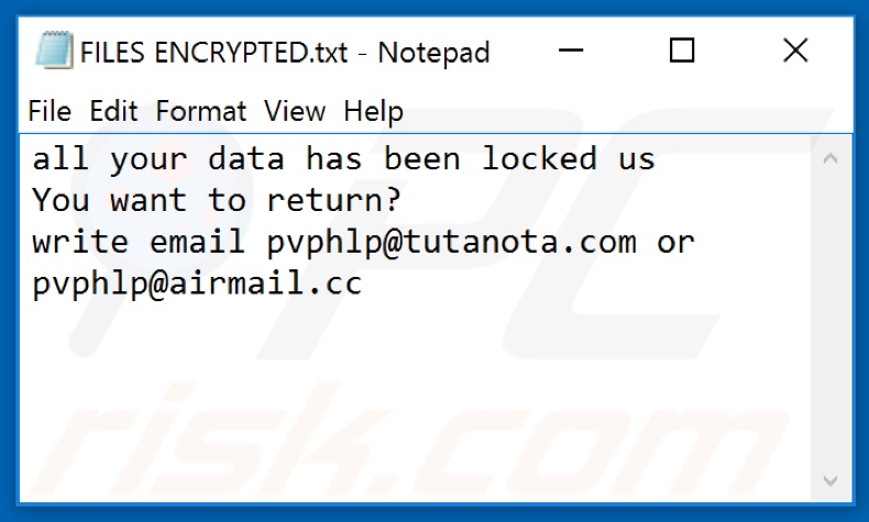 Ficheiro de texto do ransomware PPHL (FILES ENCRYPTED.txt)