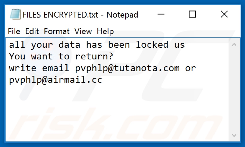 Ficheiro de texto do ransomware PPHL (FILES ENCRYPTED.txt)