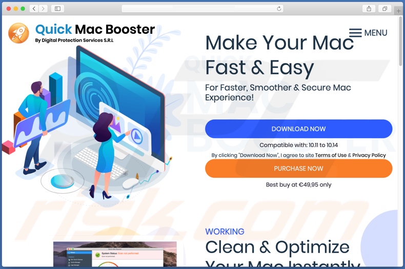 Site usado para promover a  API Quick Mac Booster