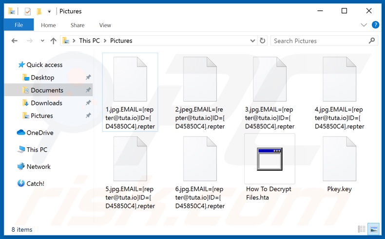 Ficheiros encriptados pelo ransomware Repter (extensão .repter)