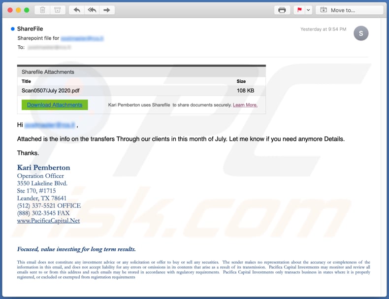 Campanha de spam por email da fraude SharePoint Email