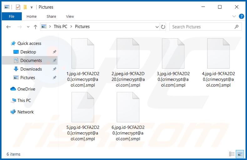 Ficheiros encriptados pelo ransomware Smpl (extensão .smpl)