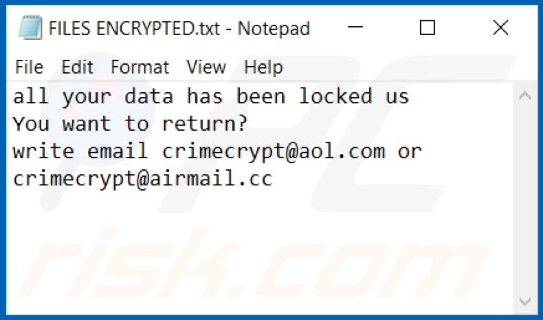 Ficheiro de texto ransomware Smpl (FILES ENCRYPTED.txt)