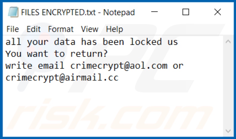 Ficheiro de texto ransomware Smpl (FILES ENCRYPTED.txt)