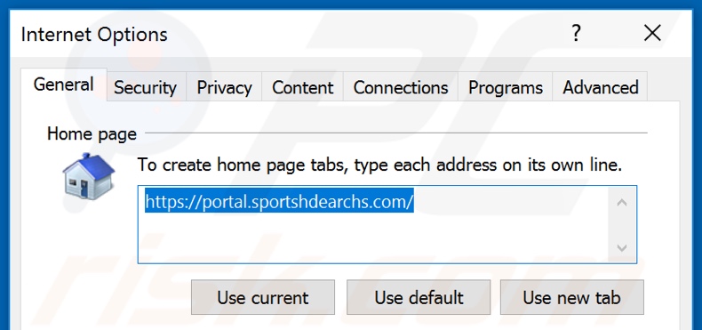 Removendo sportshdearchs.com da página inicial do Internet Explorer
