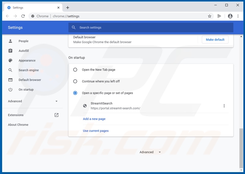 Removendo streamit-search.com da página inicial do Google Chrome
