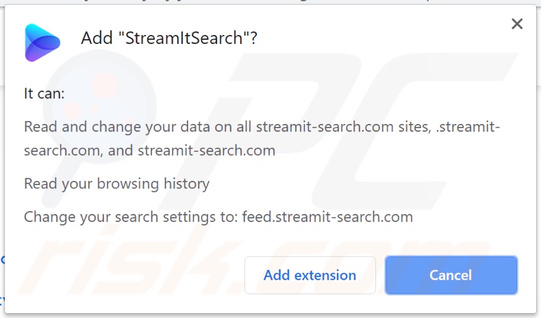 Sequestrador de navegador StreamItSearch a pedir permissões