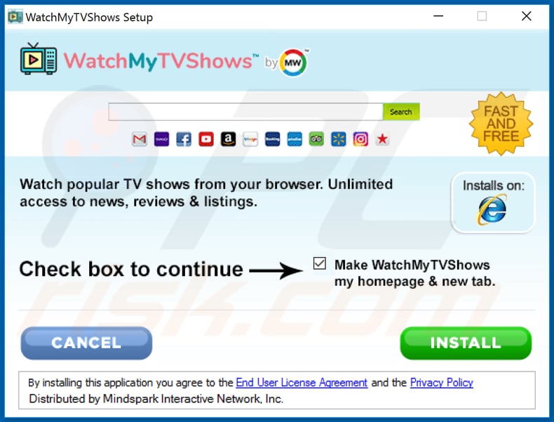 Configuração oficial da instalação do sequestrador de navegador WatchMyTVShows