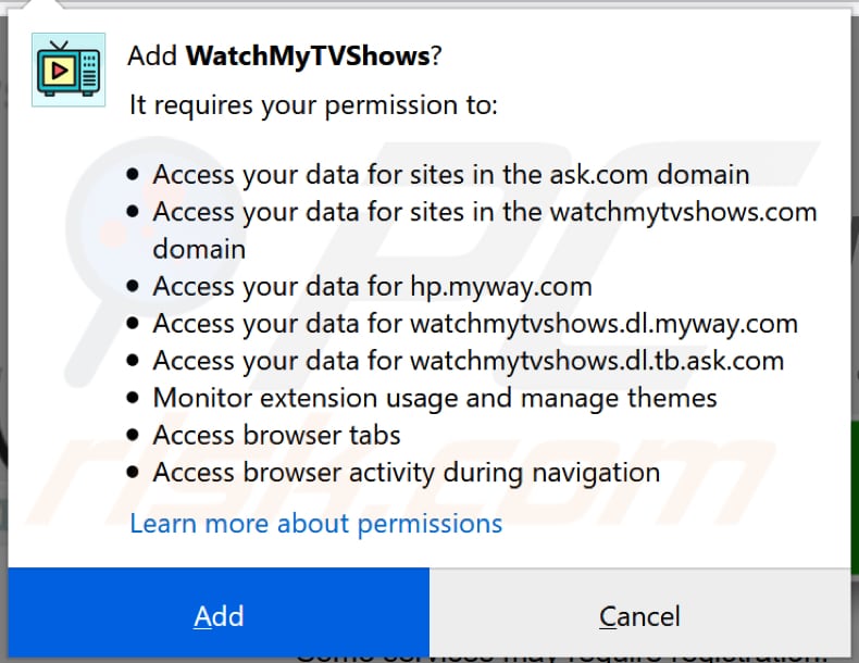 notificação da barra de ferramentas watchmytvshows firefox 