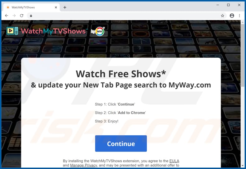 Site que promove o sequestrador de navegador WatchMyTVShows (Google Chrome)
