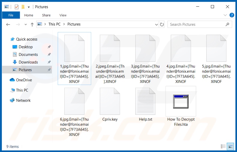 Ficheiros encriptados pelo ransomware XINOF (extensão .XINOF)