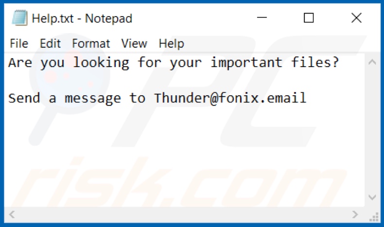 Ficheiro de texto de ransomware XINOF (Help.txt)