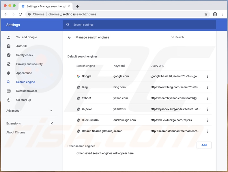 Adware AccessibleBoost que promove search.dominantmethod.com no Chrome