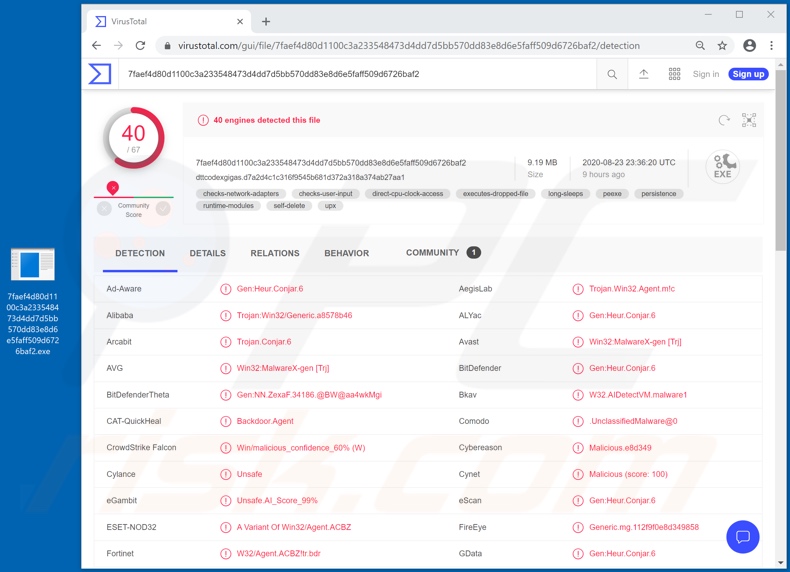 Detecções de malware BitRAT no VirusTotal