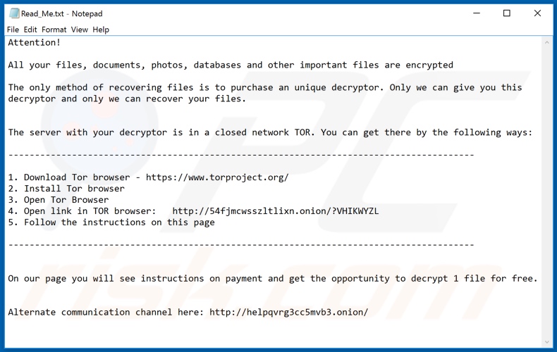 Instruções de desencriptação de BitRansomware (Read_Me.txt)