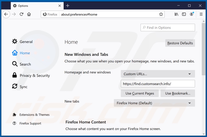 Removendo Custom Search.info da página inicial do Mozilla Firefox