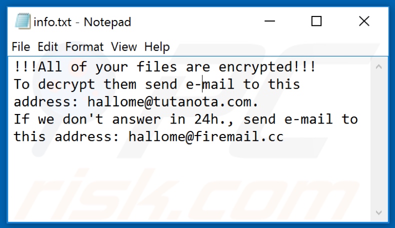 Ficheiro de texto do ransomware Devoe (info.txt)