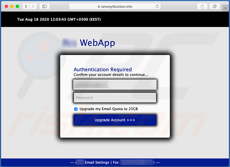 fraude do website (lamonyllkzxtion.info) usado para fins de phishing