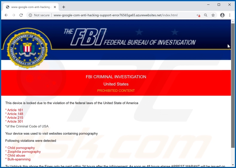Screenshot da página de plano de fundo da fraude 