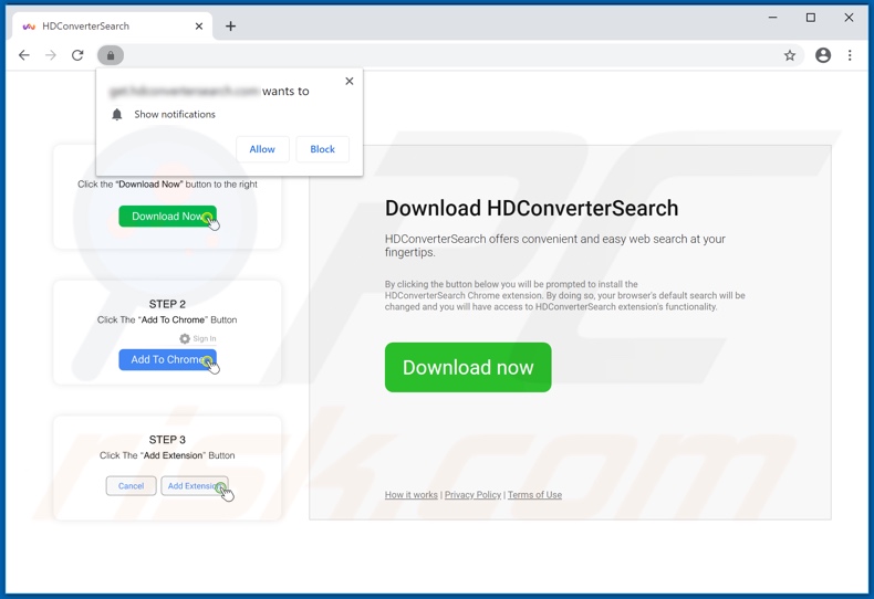 Site usado para promover o sequestrador de navegador HDConverterSearch (Chrome)