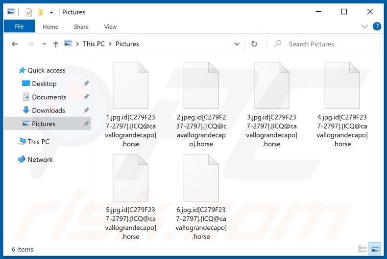 Ficheiros encriptados pelo ransomware Horse (extensão .horse)